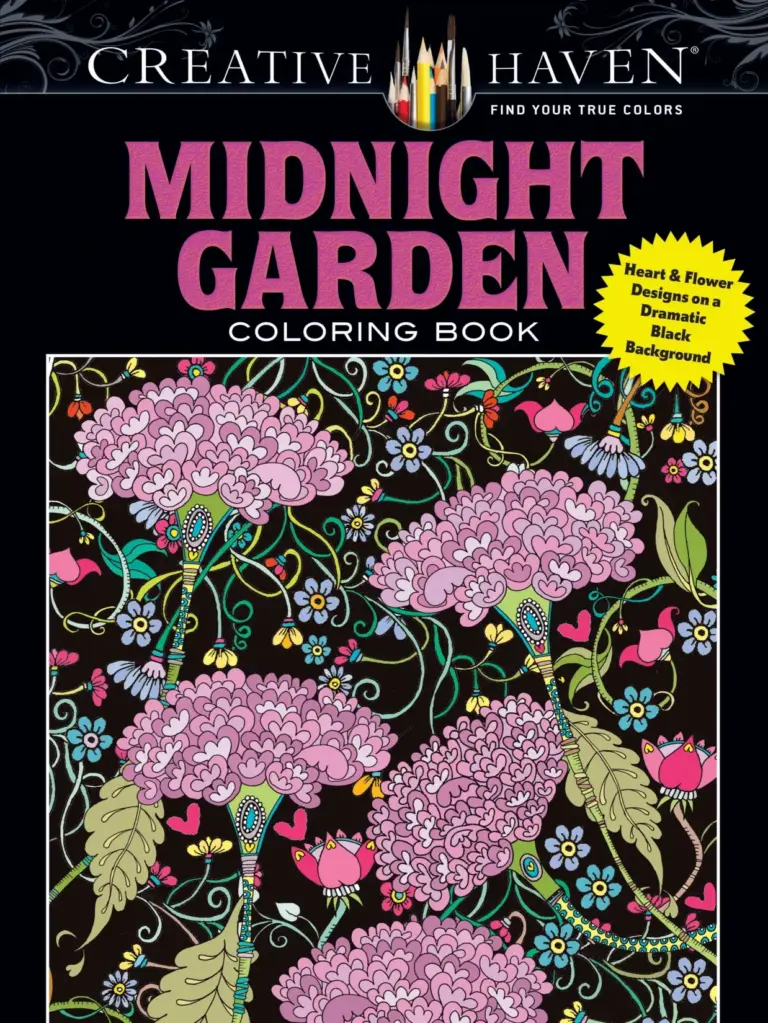 Creative Haven Midnight Garden: Heart & Flower Designs on a Dramatic Black Background