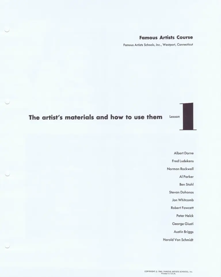Famous Artists Schools: Lesson 1 – How to Use the Artist’s Tools and Materials
