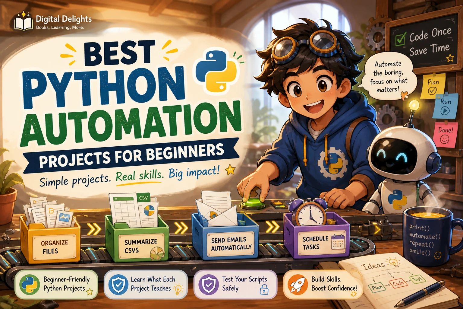 laptop illustrating beginner python automation for organizing files and summarizing data