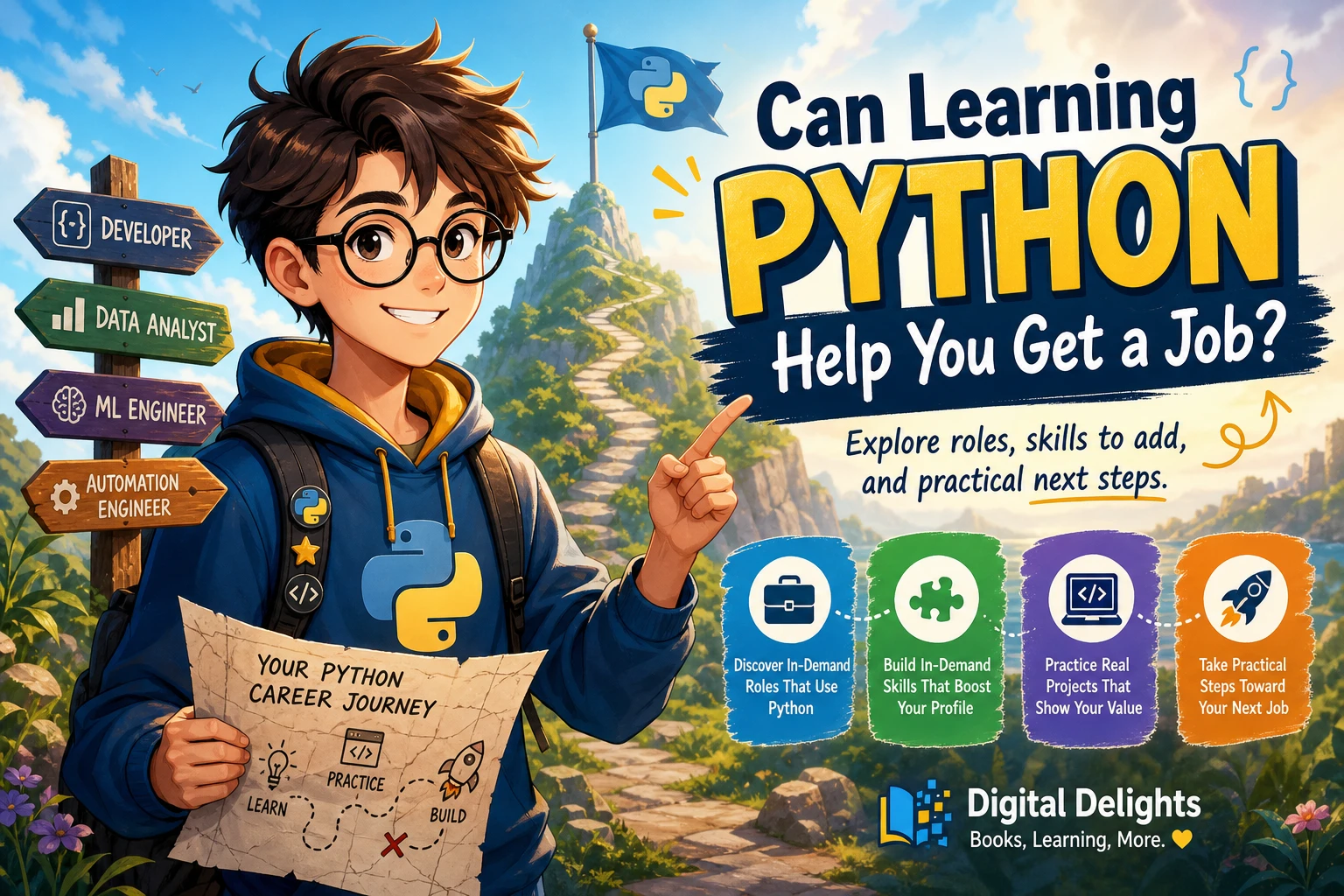 Laptop with Python code and a notebook representing practical programming study for career preparation