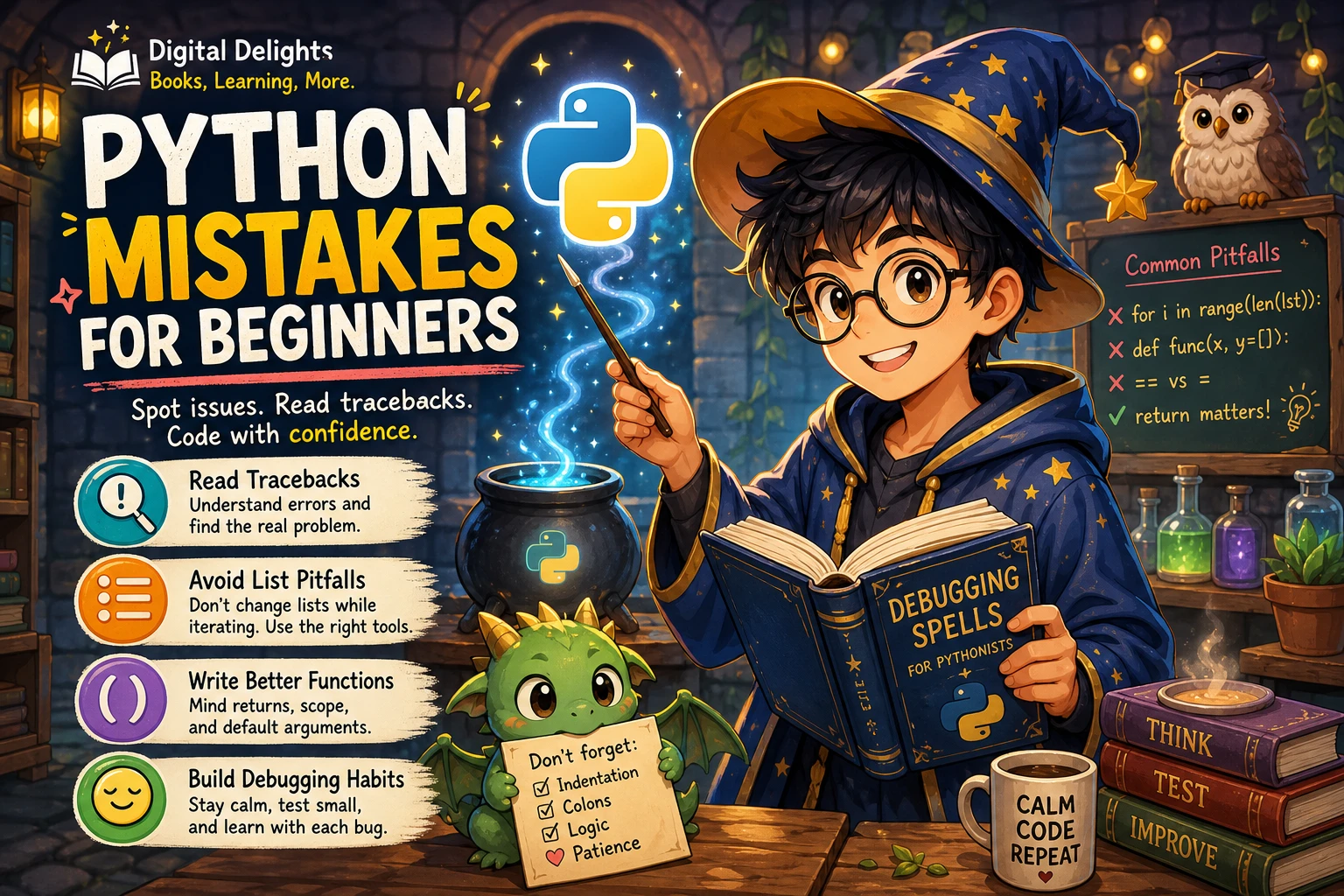 beginner reviewing python code on a laptop while debugging a small program
