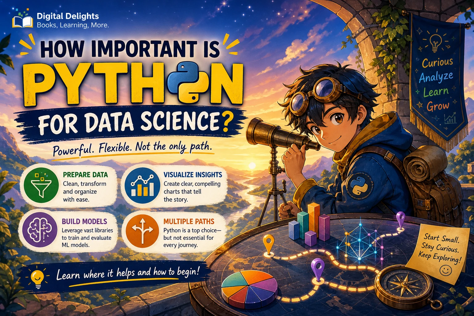 Laptop with Python code beside charts and data visualizations