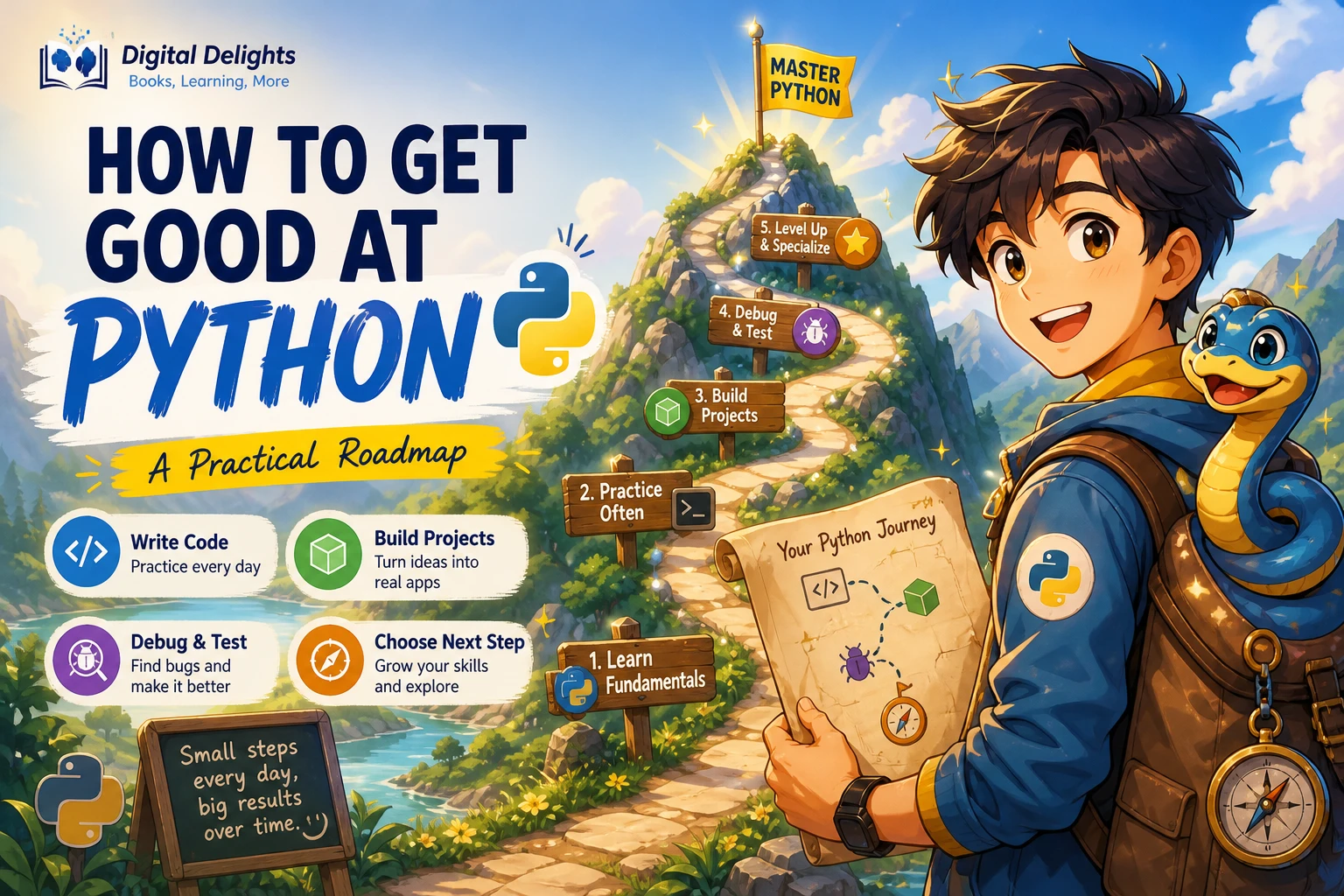 Laptop with Python code and notes representing a practical path to improving programming skills