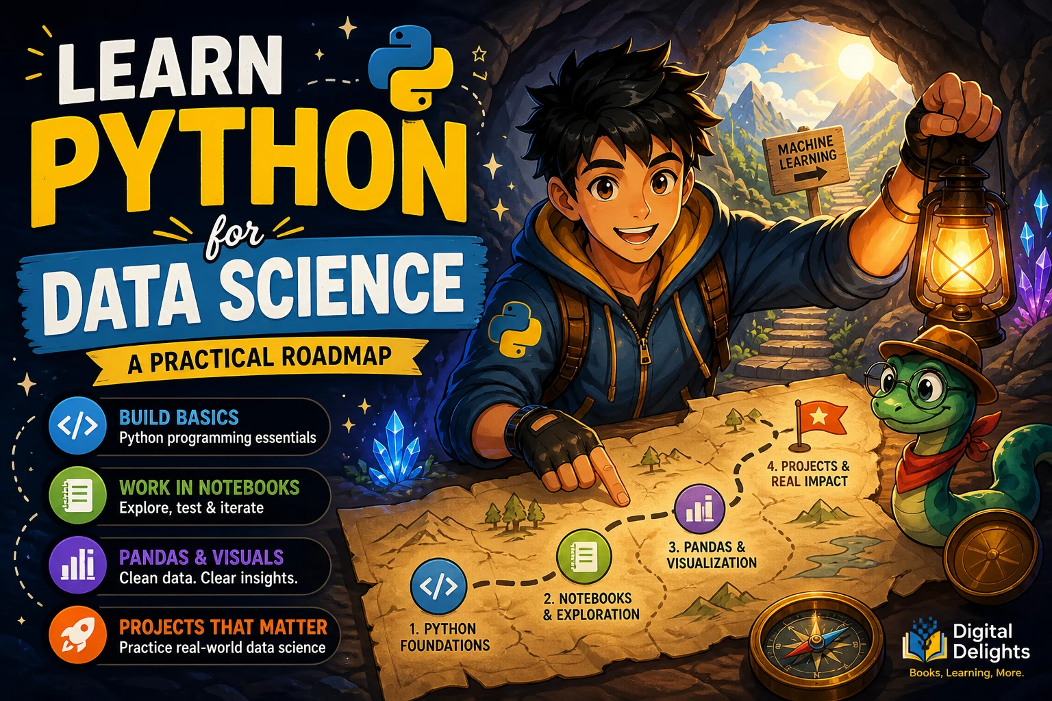 Laptop with Python code beside data charts representing a beginner’s path into data science