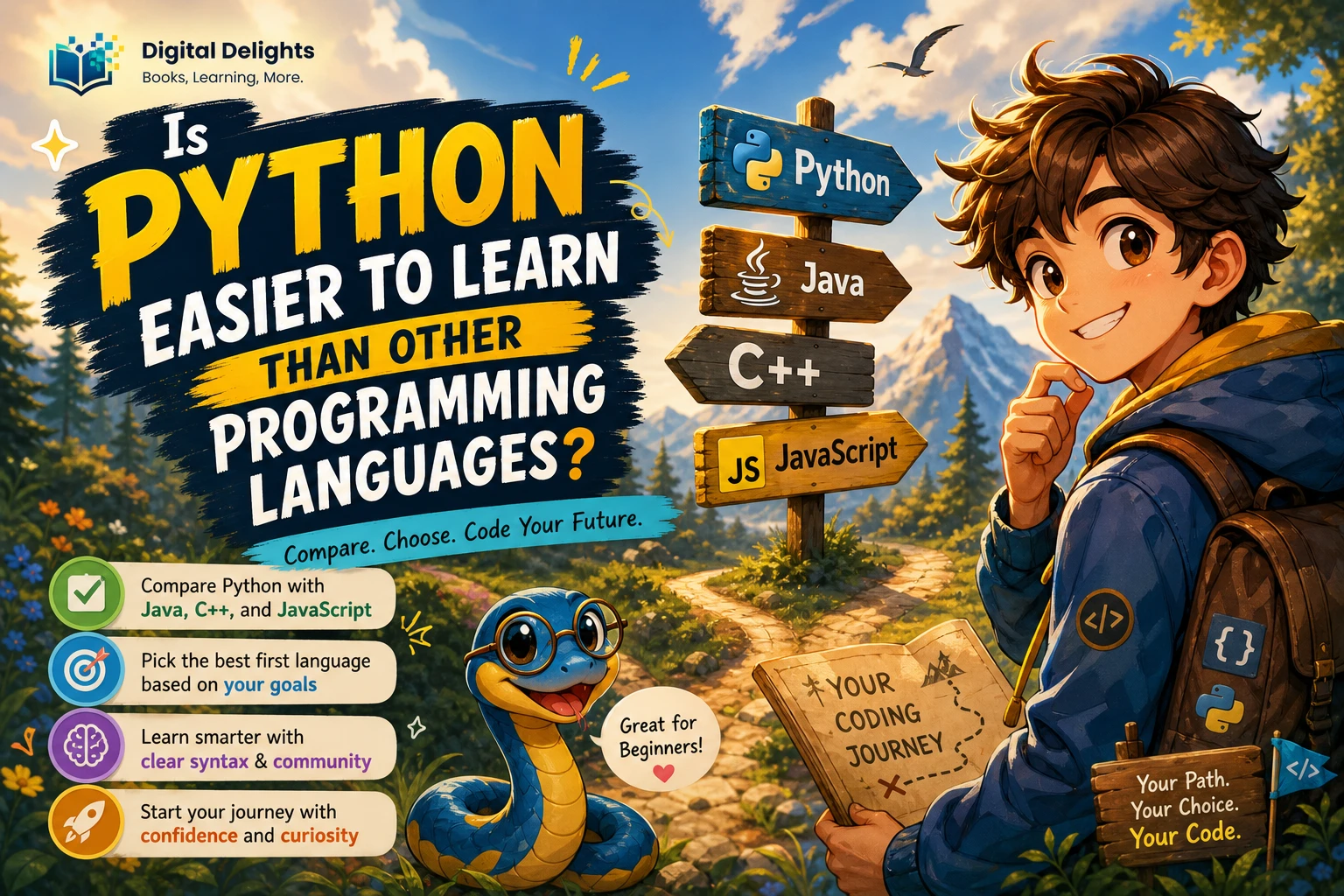 Beginner coding workspace showing Python alongside other programming languages