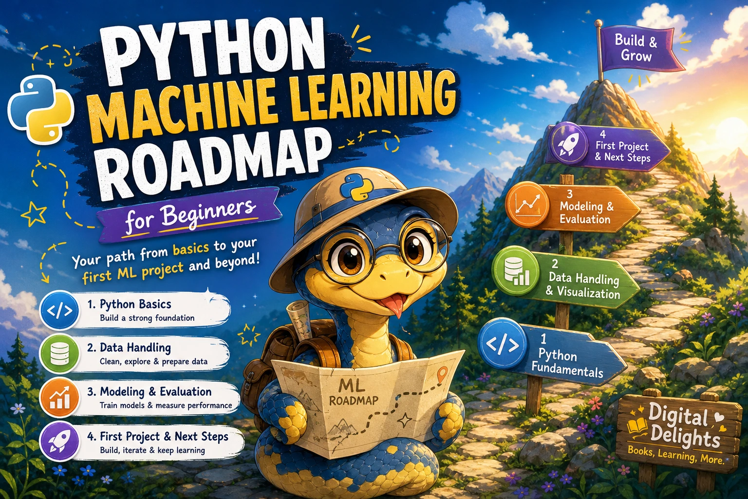 Laptop, notebook, and data visualization illustrating a beginner Python machine-learning roadmap