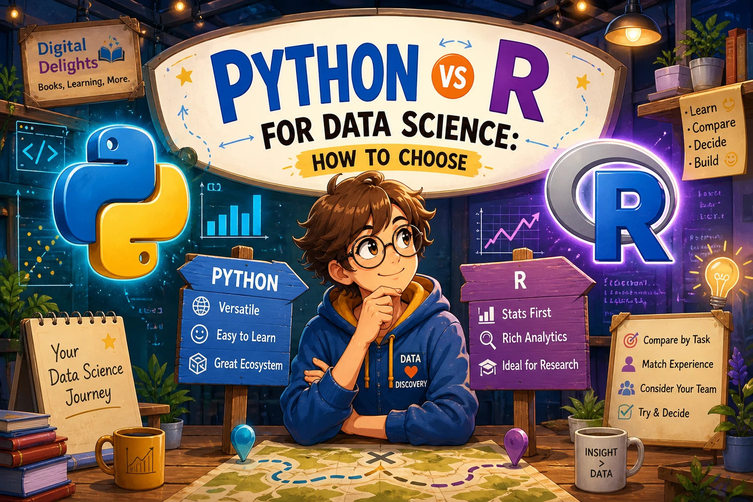 Abstract comparison of Python and R data-science workflows with code and data visualizations
