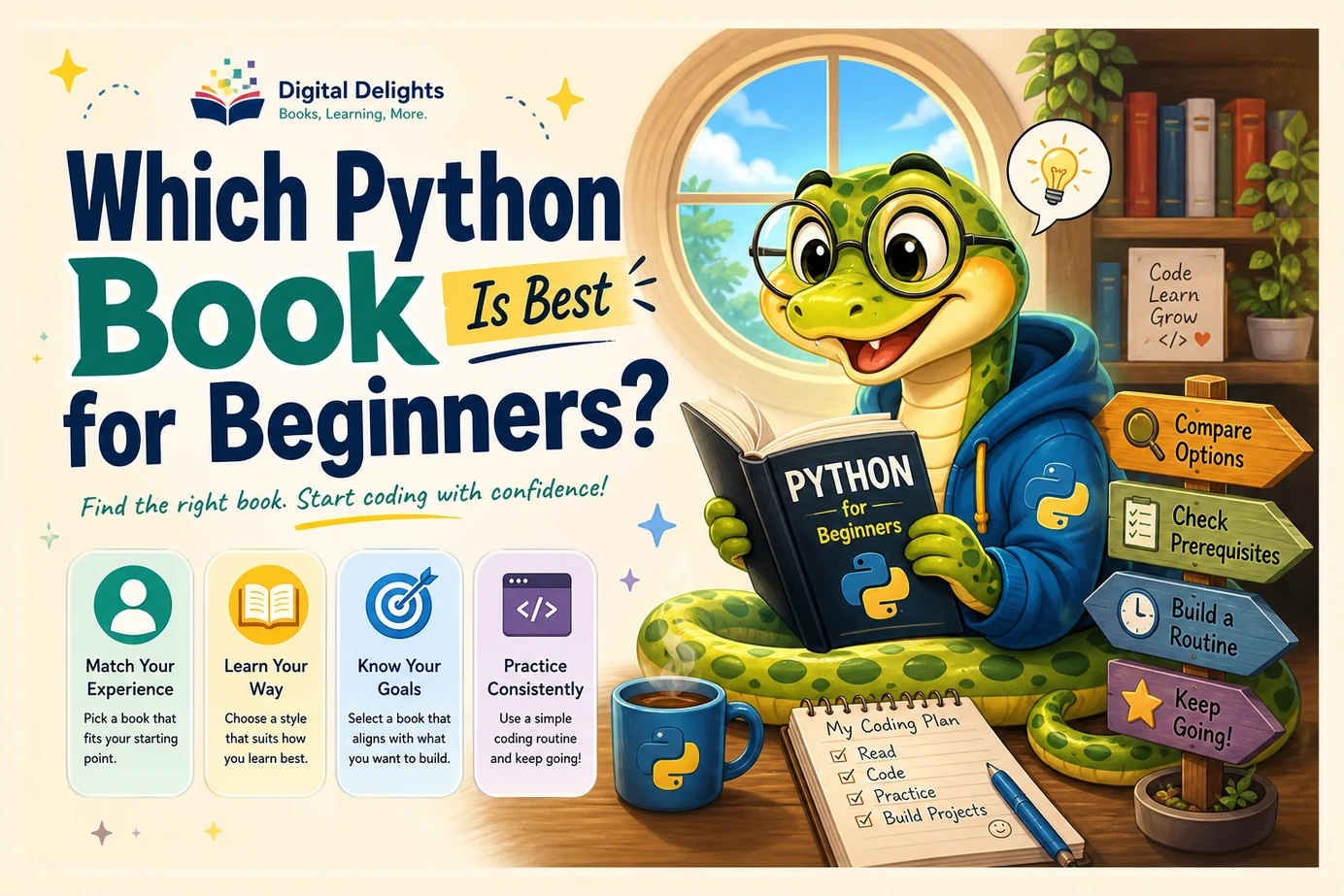 laptop, digital reading tablet, and study notebook arranged for beginner python learning