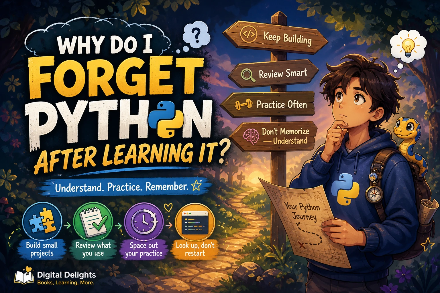 learner reviewing python code on a laptop beside handwritten programming notes